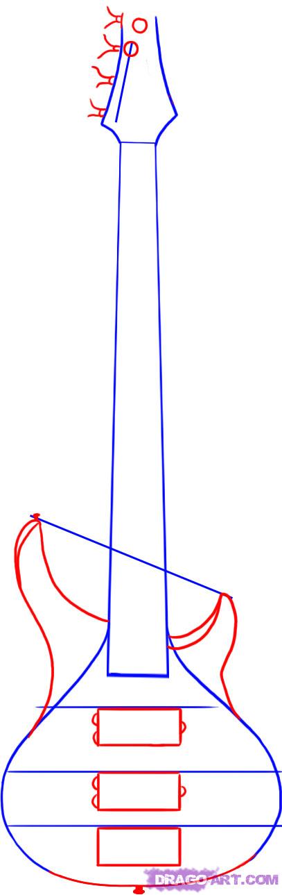 407x1289 How To Draw A Bass Guitar For Kids Step By Step Guitar - Bass Guitar Sketch