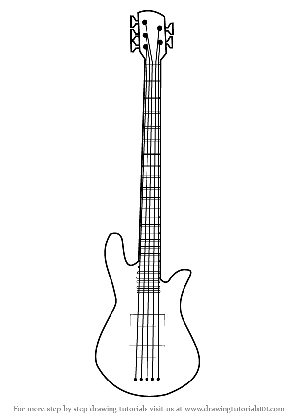 598x844 Learn How To Draw A Bass Guitar (Musical Instruments) Step By Step - Bass Guitar Sketch