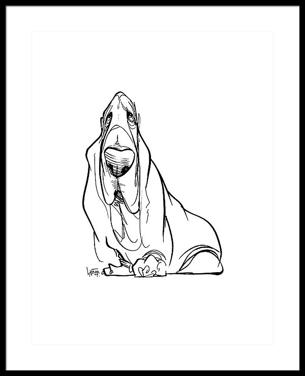 600x739 Basset Hound Gesture Sketch Framed Print By John Lafree - Basset Hound Sketch