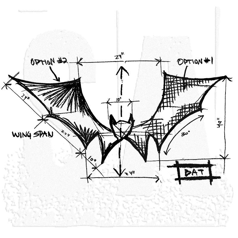 800x800 Tim Holtz Wood Mounted Stamp - Bat Sketch