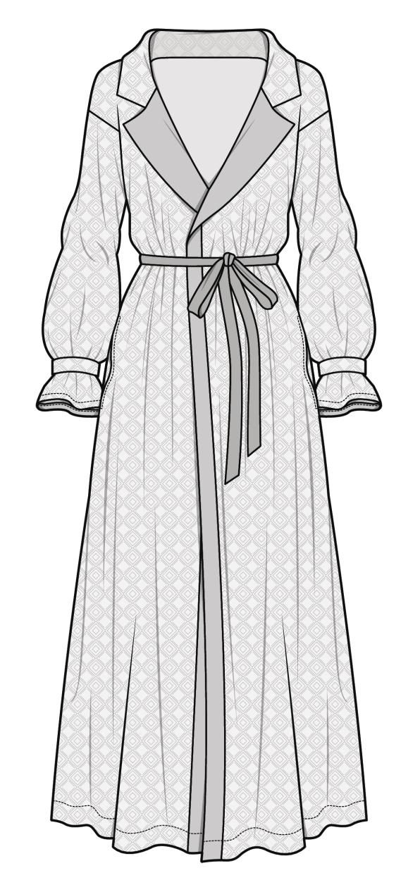 596x1249 Dress Robe Flat Sketch Inspiration Flats In 2018 - Bathrobe Sketch