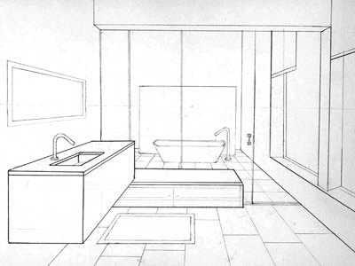 400x300 Bathroom Sketch In Perspective By Bryant Littrean - Bathroom Sketch
