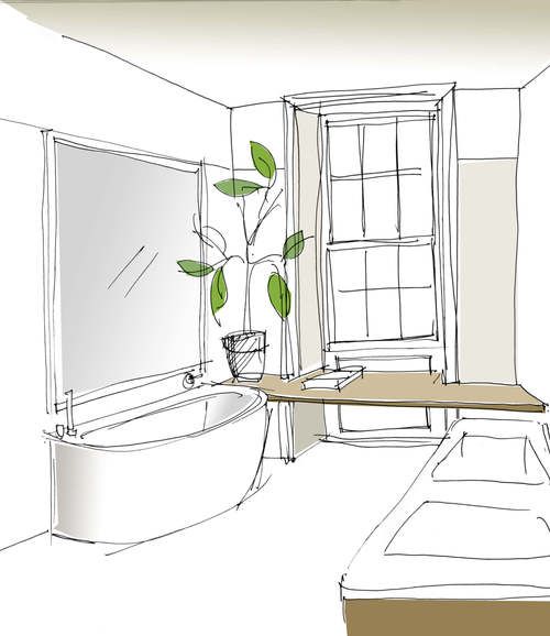 500x578 Emily Bizley Interior Design Bathroom Sketch Interior, Bathroom - Bathroom Sketch