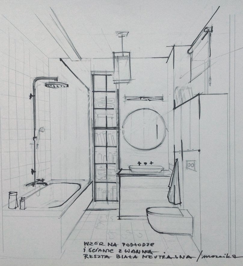 808x886 Bathroom Design Sketch Guijarro Design - Bathroom Sketch