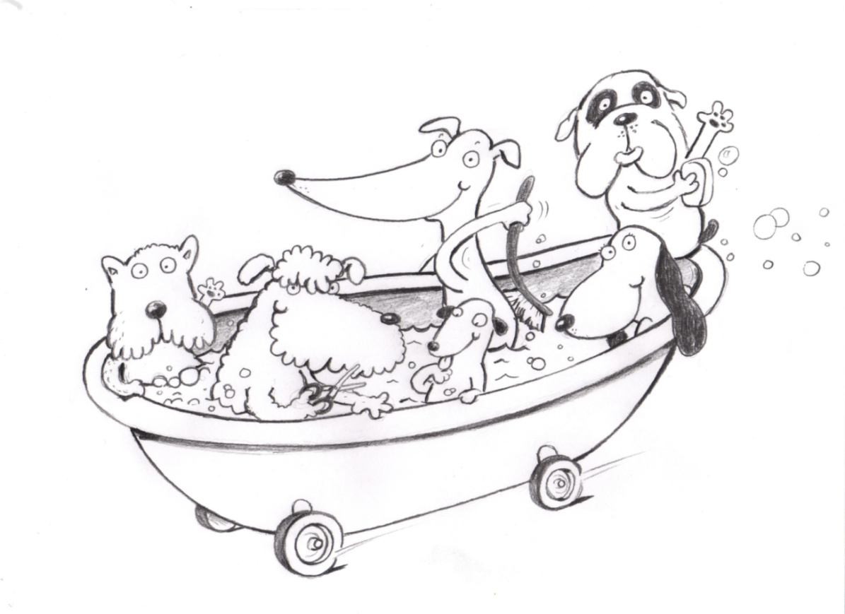 1195x869 Doggies In A Bath Tub From The Sketch Book - Bathtub Sketch