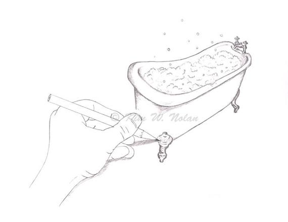 570x440 Drawing A Bath Funny Bathroom Art Bathroom Wall Art Pencil Etsy - Bathtub Sketch