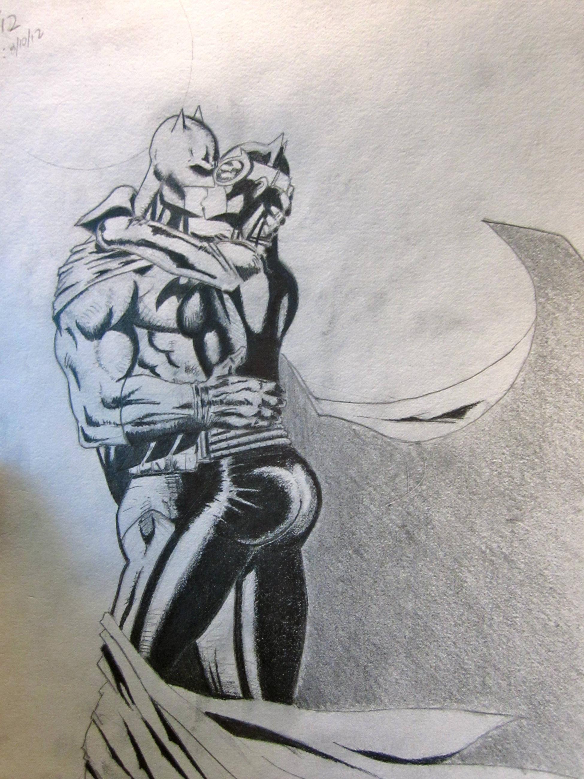 1950x2600 Update Batman Amp Catwoman Kissing + Shadingdarkening Batman - Batman And Catwoman Sketch