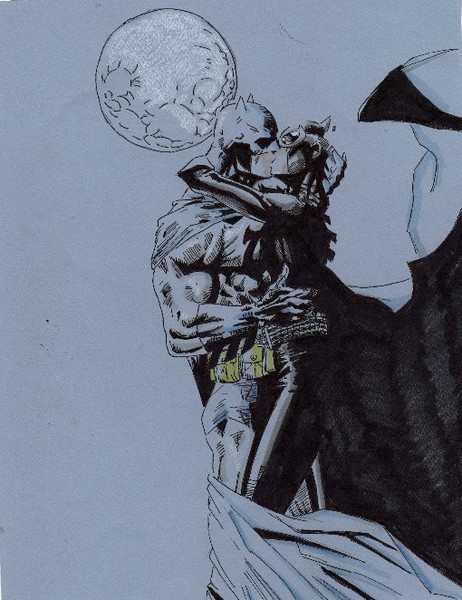 462x600 Batman Kissing Catwoman 2 By Tony Allen - Batman And Catwoman Sketch