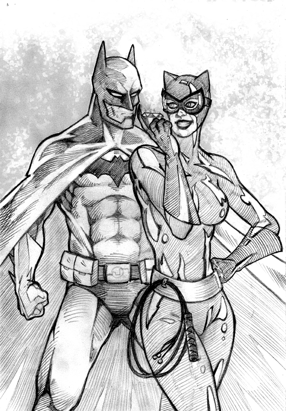 586x842 Batman Catwoman Comic Book Art Sketch Dennis Sweatt Comic Art - Batman And Catwoman Sketch