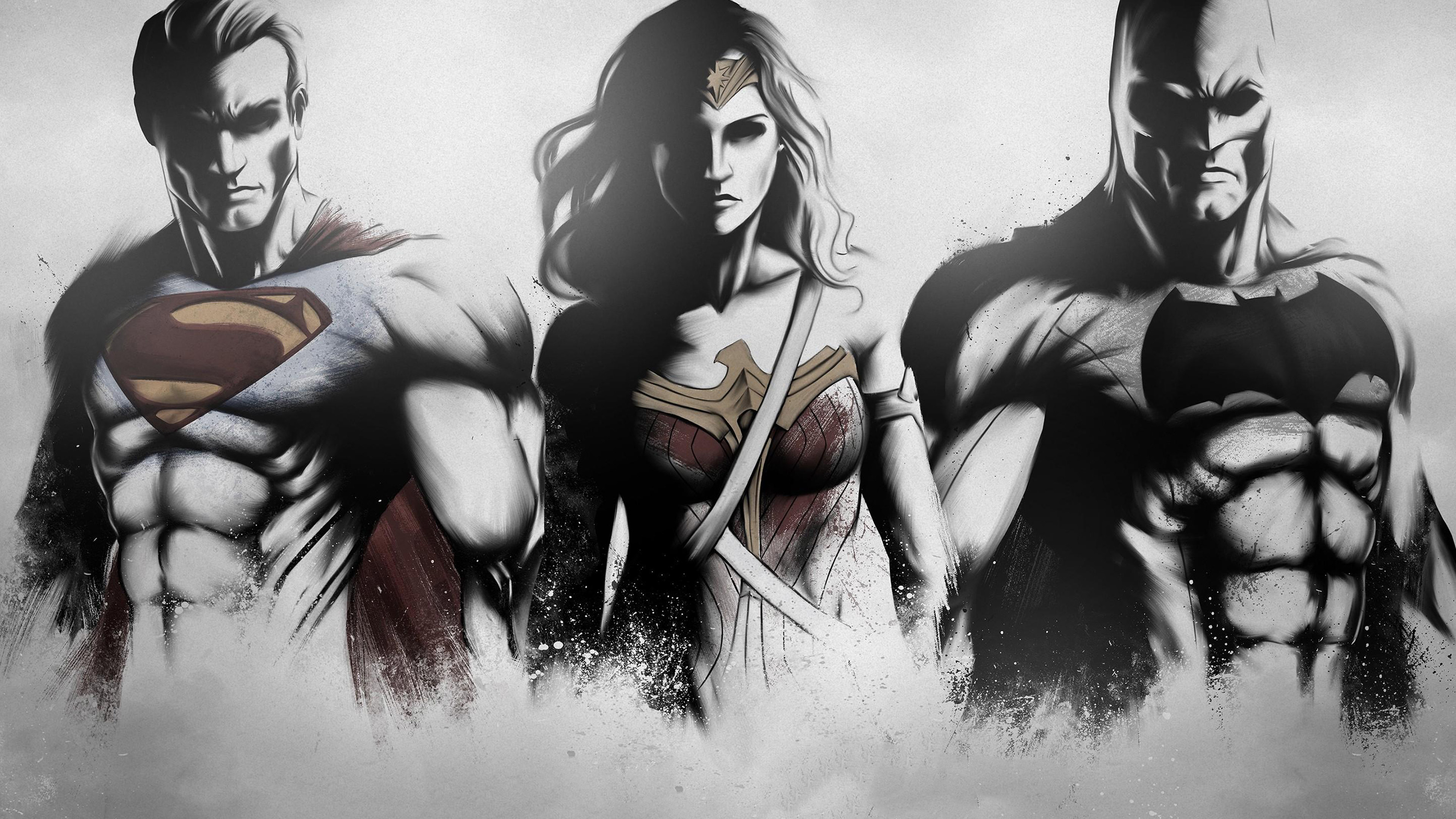 3840x2160 3840x2160 Superman Wonder Woman Batman Art Sketch 4k 4k Hd 4k - Batman Sketch Art