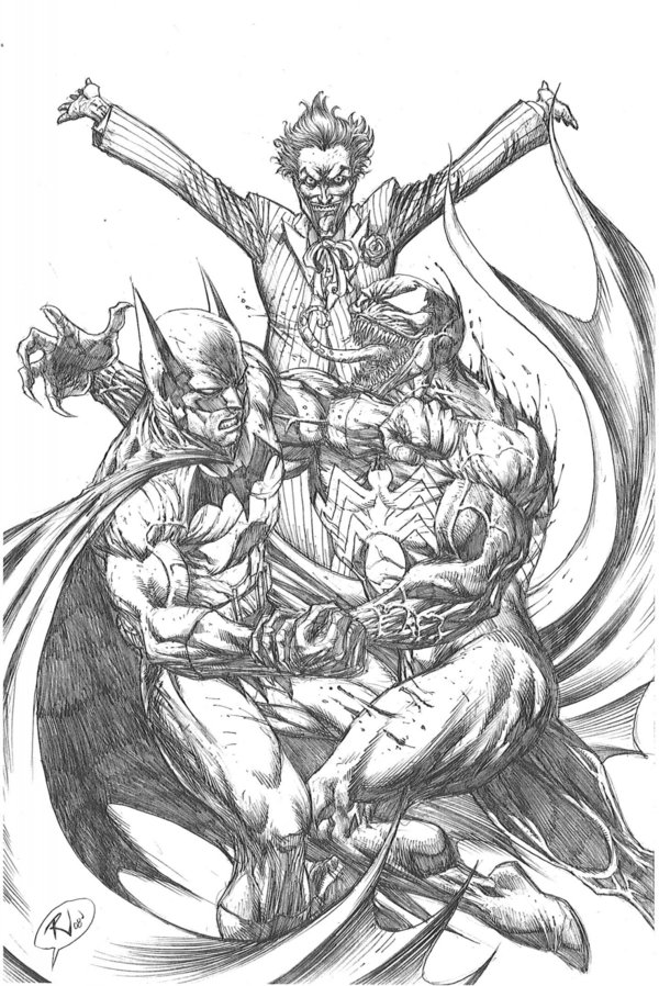 600x898 Batman Vs Venom And Joker By Rudyvasquez - Batman Vs Joker Sketch