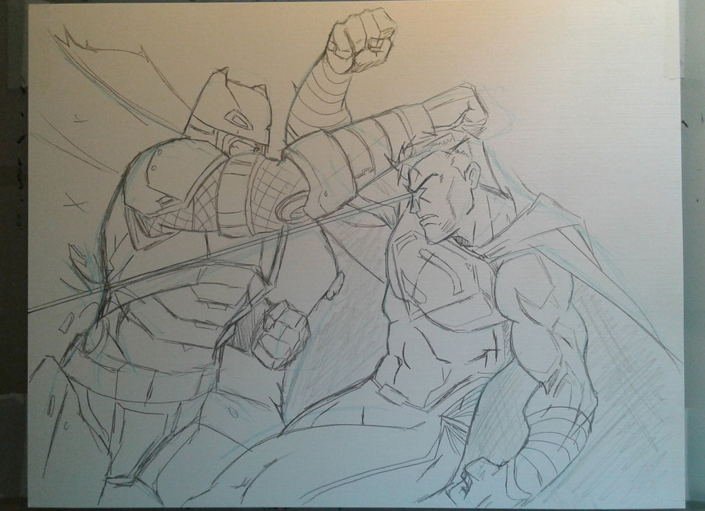 1023x741 Batman V Superman Sketch By Mikees - Batman Vs Superman Sketch