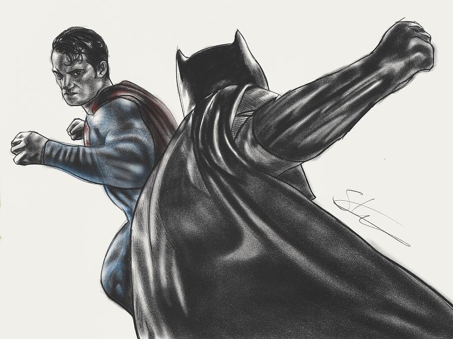 900x674 Batman Vs Superman Dawn Of Justice Painting By Scott Strachan - Batman Vs Superman Sketch
