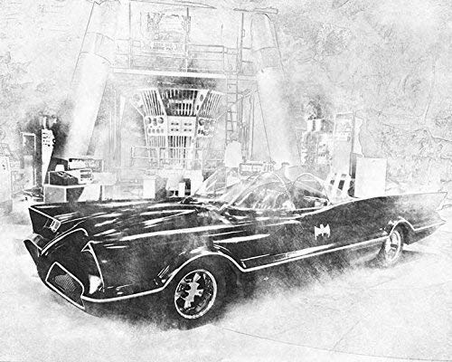 500x400 11x14 The Batmobile, 1960s Batman Tv Series Sketch Art - Batmobile Sketch