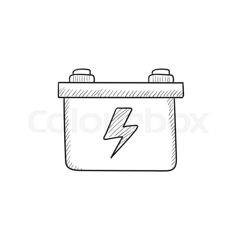 800x800 Car Battery Vector Sketch Icon Isolated On Background. Hand Drawn - Battery Sketch