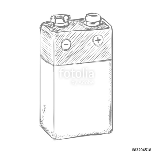 500x500 Vector Sketch 9v Krona Battery Stock Image And Royalty Free - Battery Sketch