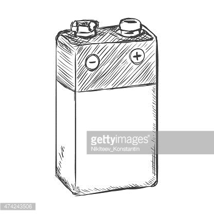 416x416 Vector Sketch 9v Krona Battery Premium Clipart - Battery Sketch