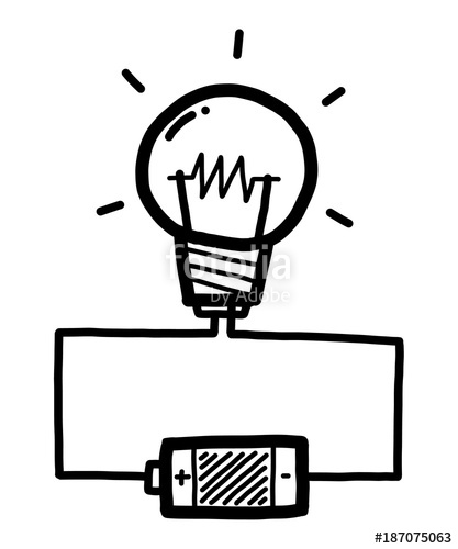 417x500 Light Bulb With Battery Cartoon Vector And Illustration, Black - Battery Sketch