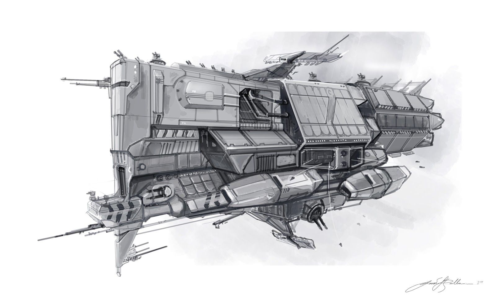 1600x989 Mediator Class Battleship The Ussn Brigadoon... Rough Sketch And - Battleship Sketch