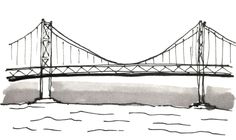 236x140 Downtown From The Golden Gate Art Print - Bay Bridge Sketch