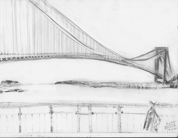 570x441 Sketch Of Verrazano Narrows Bridge Bay Ridge Nyc Print Etsy - Bay Bridge Sketch