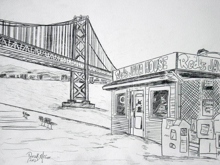 862x647 Watercolor Paintings - Bay Bridge Sketch