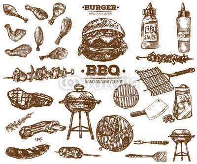 400x332 Hand Drawn Fresh Farm Meat Bbq Sketch Buy Photos Ap Images - Bbq Sketch