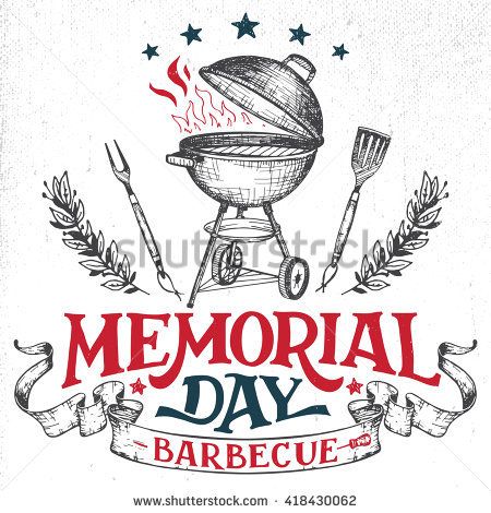 450x470 Memorial Day Barbecue Holiday Greeting Card. Hand Lettering - Bbq Sketch