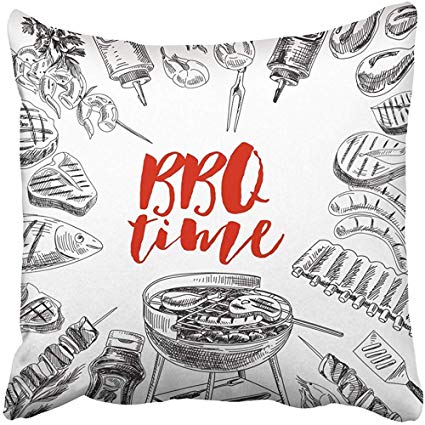 425x425 Throw Pillow Cover Polyester 20x20 Inch Decorative Bbq - Bbq Sketch