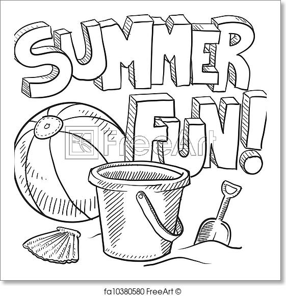 561x581 Free Art Print Of Summer Fun Sketch. Doodle Style Sketch Of Summer - Beach Ball Sketch