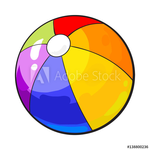 500x500 Rainbow Colored Inflated Beach Ball, Sketch Style Vector - Beach Ball Sketch