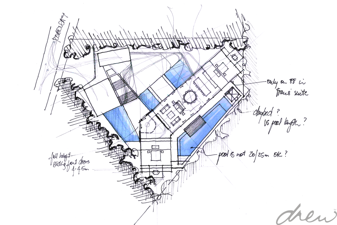 1100x733 Drew Architects Clifftop Beach House Sketch Design Sketches - Beach House Sketch