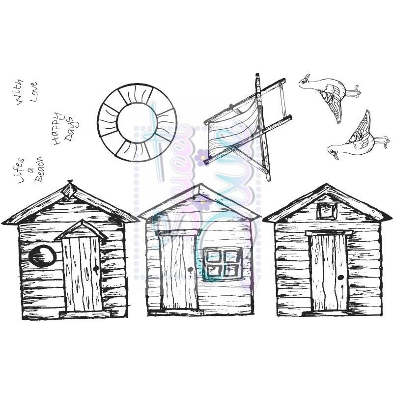 800x800 Sweet Dixie Beach Huts Clear Stamp A6 Deckchair Seagull Buoy Lifes - Beach Hut Sketch