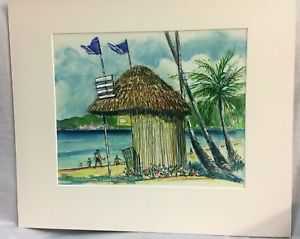 300x239 Vintage Condie Lamb Pastel Chalk Drawing Sketch Beach Hut Flag - Beach Hut Sketch