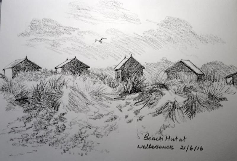 800x545 Walberswick Beach Huts Sketch - Beach Hut Sketch