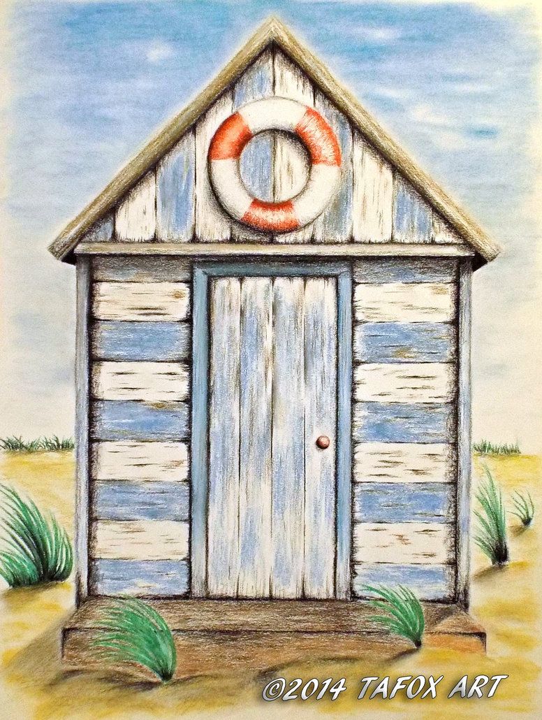 776x1030 Beach Hut Pastel Chalks Drawing By Tafoxart Illiustratcii - Beach Hut Sketch