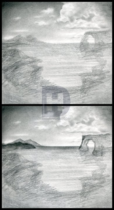 391x720 How To Sketch A Beach, Draw A Realistic Beach, Step By Step - Beach Landscape Sketch