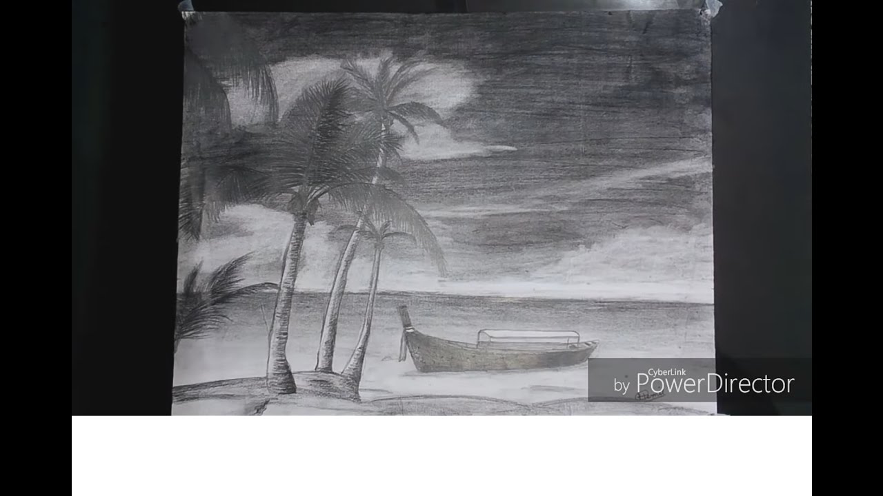 1280x720 How To Sketch Beautiful Beach Landscape With Charcoal. - Beach Landscape Sketch
