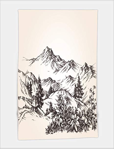 466x605 Minicoso Bath Towel Mountains Landscape Sketch 360877412 For Spa - Beach Landscape Sketch