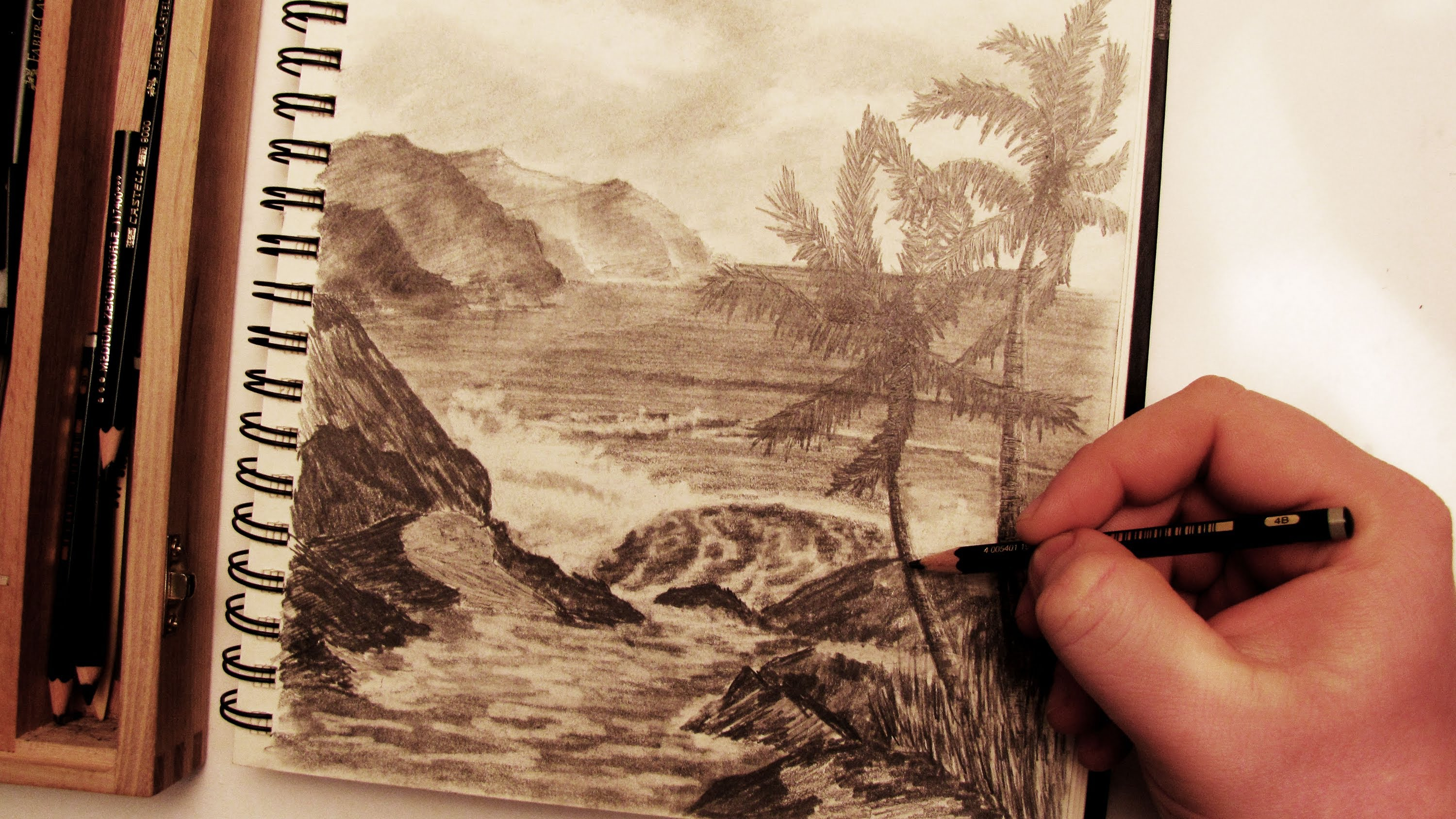 3000x1688 Realistic Drawing Of A Beach Step 4. How To Sketch A Beach, Draw A - Beach Landscape Sketch