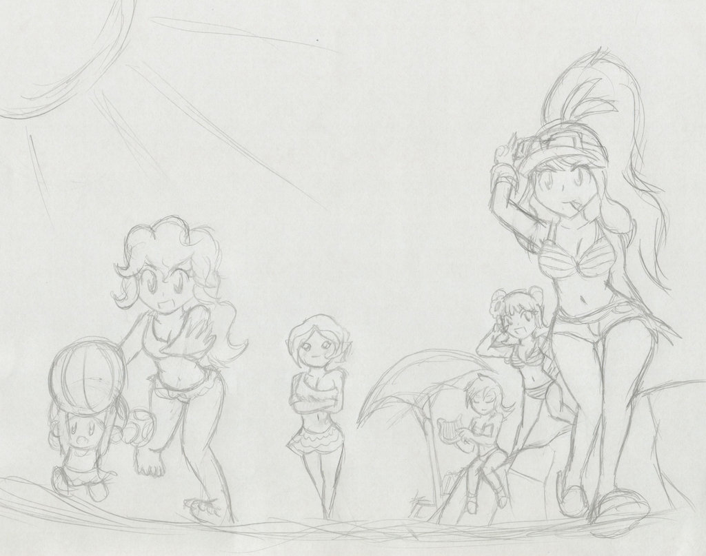 1024x807 Swg6bb Beach Party Commission Sketch By Xero J - Beach Party Sketch