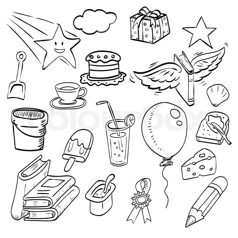 800x800 Set Of Hand Drawn Ink Doodle, Design Elements For Party Invitation - Beach Party Sketch