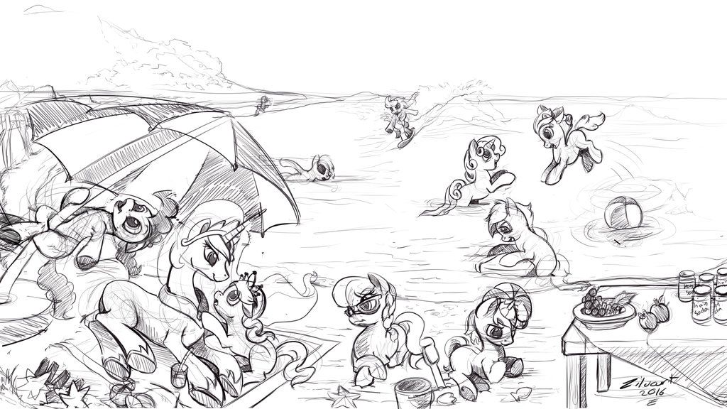 1024x576 Beach Party (Sketch) By On @ - Beach Party Sketch