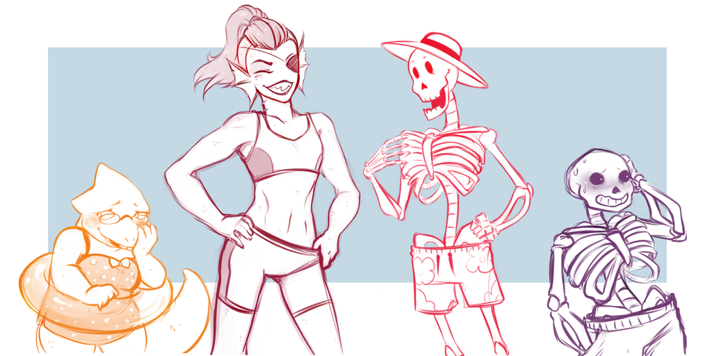 1024x512 Undertale Sketch Beach Party By Miha Hime - Beach Party Sketch