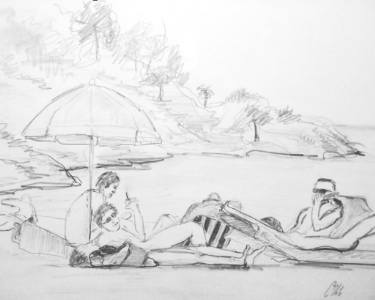 375x300 Beach Party Drawing By Chris Ui Saatchi Art - Beach Party Sketch