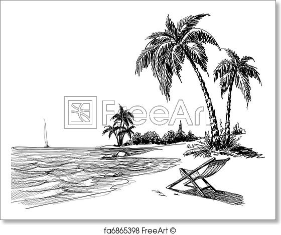 560x470 Free Art Print Of Summer Beach Pencil Drawing Freeart Fa6865398 - Beach Pencil Sketch