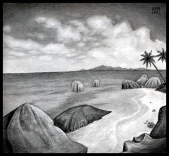 350x322 Collection Of Beach Landscape Pencil Drawing High Quality - Beach Pencil Sketch