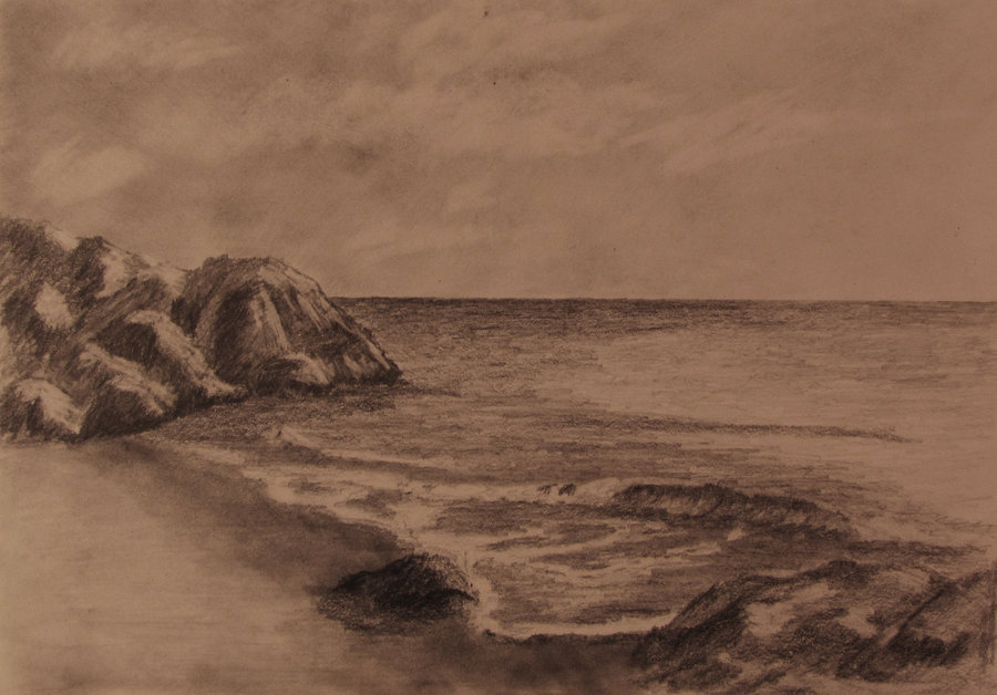 900x628 Rocky Beach Pencil Drawing By Tylersartshack - Beach Pencil Sketch