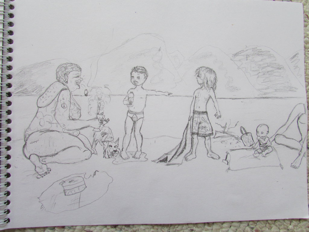 1024x768 Beach Scene Sketch By Green Eyed Reptile - Beach Scene Sketch