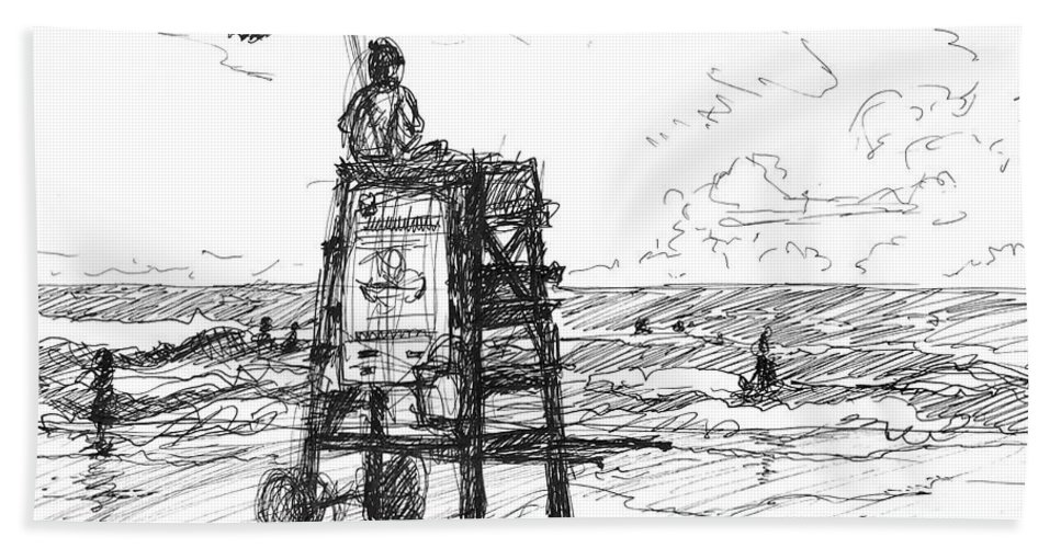 967x500 Daytona Beach Sketch 2 Beach Towel For Sale By Lisa Tennant - Beach Sketch